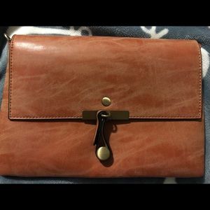 Soft brown faux leather clutch